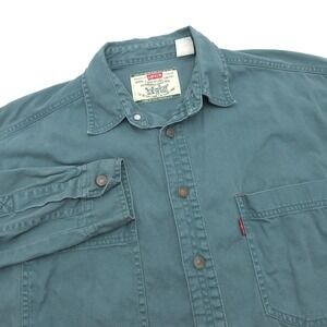 Levis Denim Shirt Adult Medium Green Western Rodeo Cowboy 90s Red Tab Mens